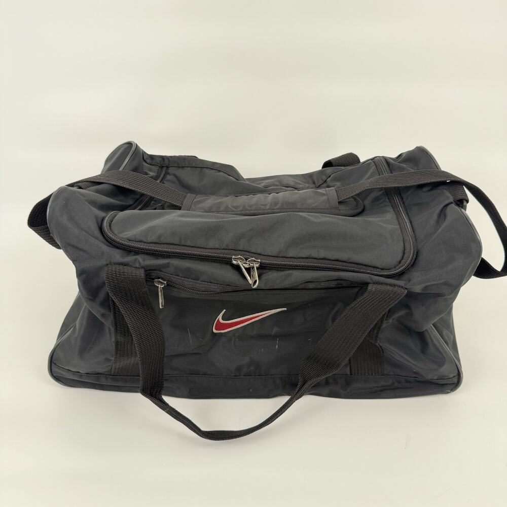 Vintage Nike Duffle Gym Bag Black Red Check Swoosh White Tag Basketball Large